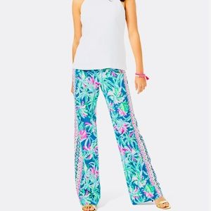 NWT Lilly Pulitzer 33” Bal Harbour Palazzo Pants in Macaw Blue Sweet Escape Sz L